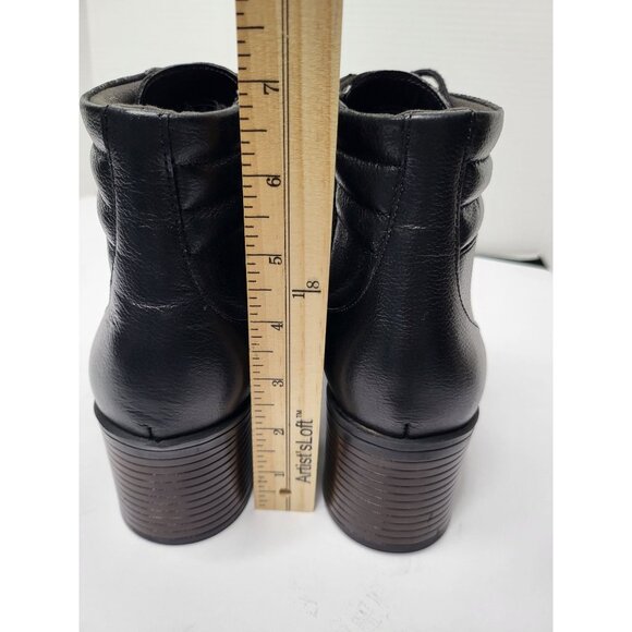 Clarks Combat Leather Ankle Boot Black Size 9 Stacked Heel Comfort Lace-Up - Picture 8 of 12
